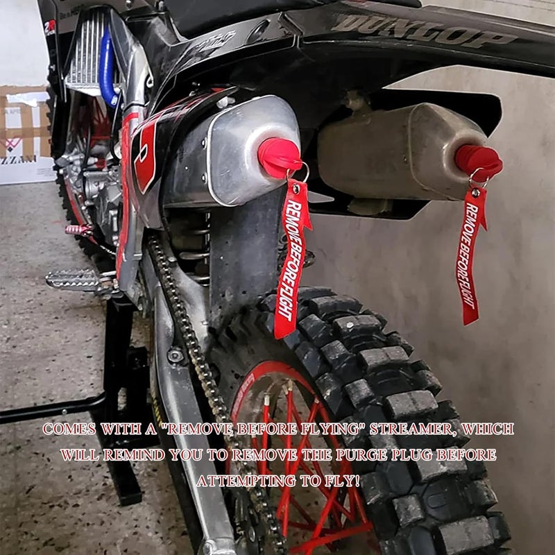 MUQIDA 2 PCS Muffler Exhaust Wash Plug, 0.6"-1.5" Motorcycle Exhaust Tail Pipe Washing Plug with Streamer, Rubber Silencer Wash Protector for 2 Stroke Motorcycle Dirt Bike ATV (Red) - Image 4